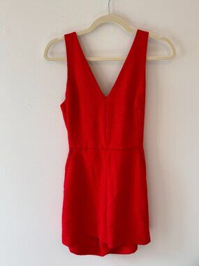 Aritzia Red V-Neck Sleeveless Romper with Pockets in Size 2
